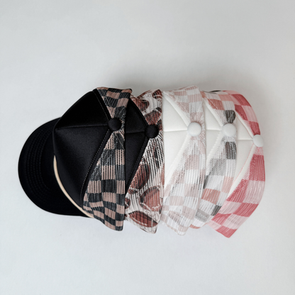 Checkered Mesh Trucker Hat – Sand & Pink