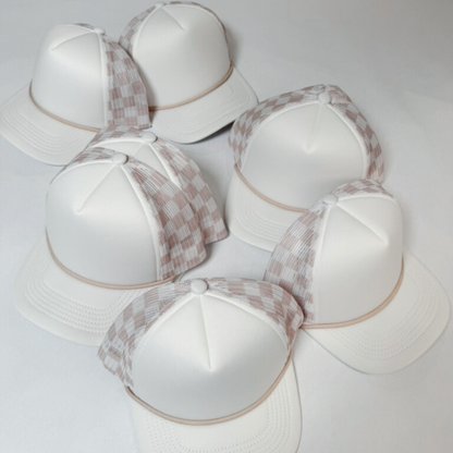 Checkered Mesh Trucker Hat – Sand & Pink